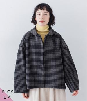 ギンガムチェック中綿ジャケット(グレー-ONESIZE)