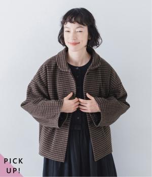 ギンガムチェック中綿ジャケット(ブラウン-ONESIZE)