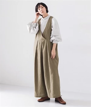 リネンコットン2WAYサロペット(ベージュ-1)