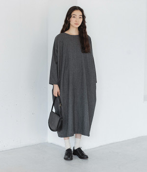 ヘリンボーン 2WAYコクーンワンピース(グレー×ブラック-ONESIZE)