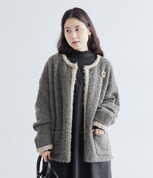 ブークレ配色パイピングカーディガン(チャコール-ONESIZE)