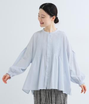 コットン長袖ピンタックブラウス