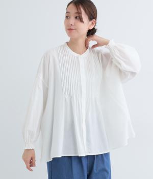 コットン長袖ピンタックブラウス(アイボリー-F)