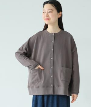 コットンミニ裏毛ワイドカーディガン(スモークグレー-F)