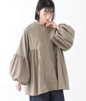 ポプリンバックティアードブラウス(モカ-F)