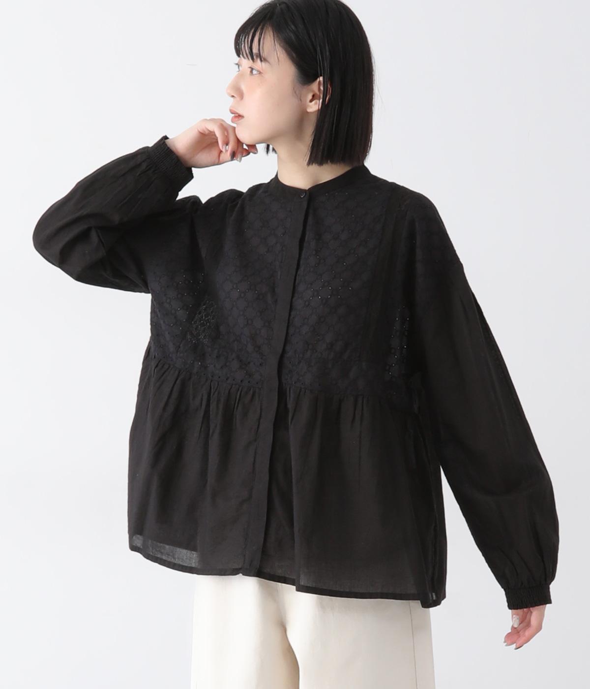 刺繍切替ブラウス(ブラック-F)