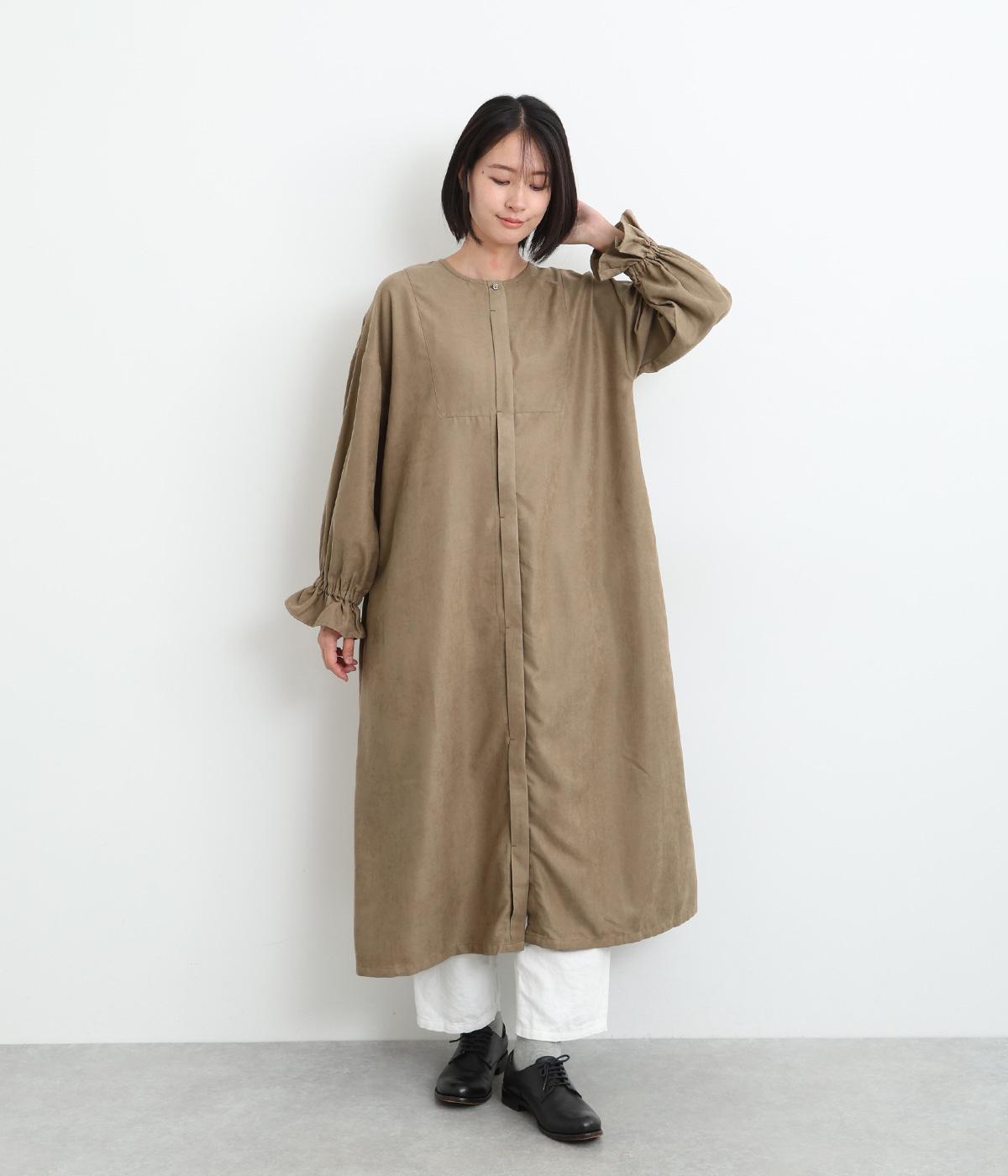 コーデュロイ袖口フリルワンピース(ベージュ-ONESIZE)