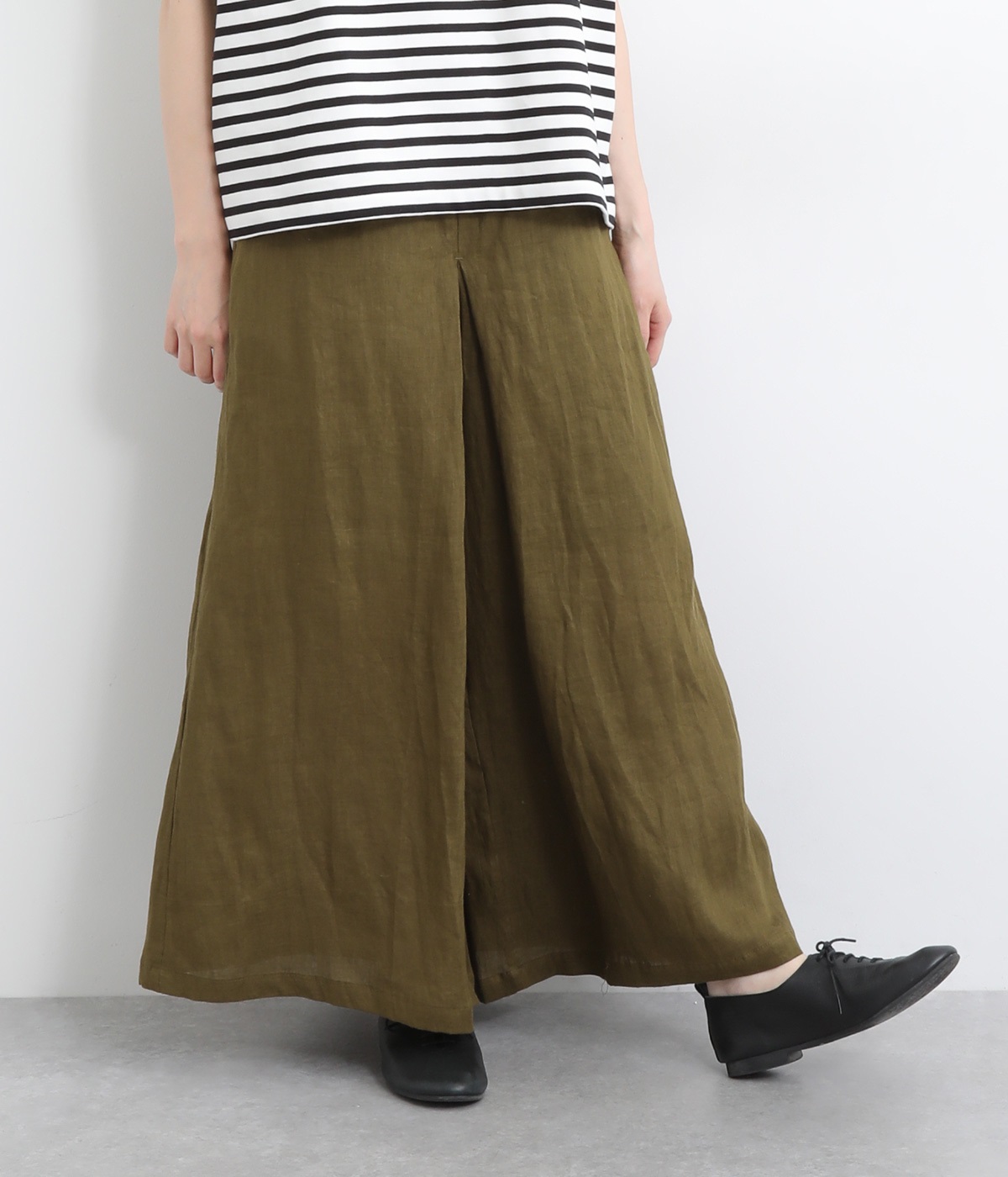 リネンタックフレアパンツ(カーキ-ONESIZE)
