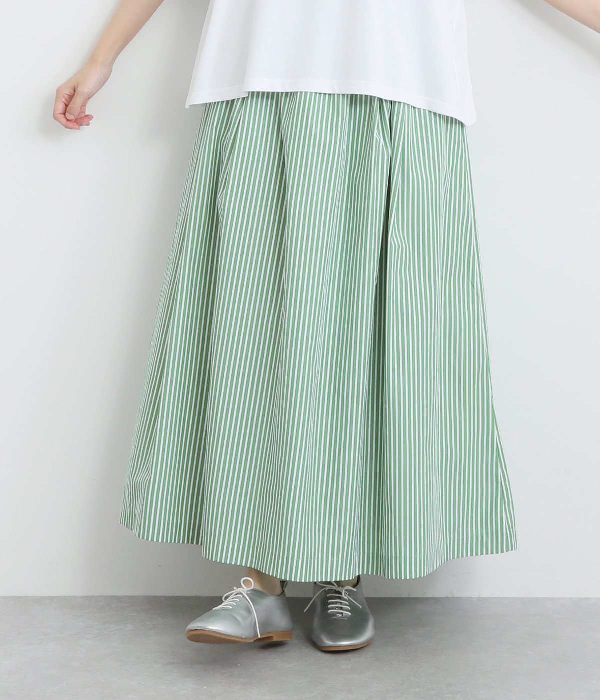 ストライプマキシギャザースカート