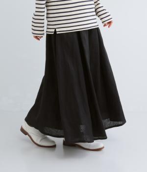 リネンタックサーキュラーマキシスカート(ブラック-F)