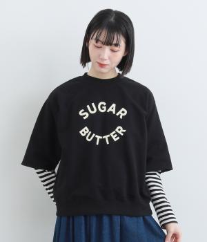 フレンチテリー5分袖プリントスウェット(ブラック-F)