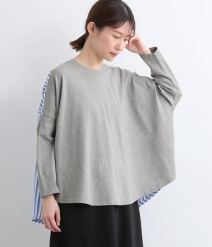 天竺×サッカーストライプバックギャザーストライプTee