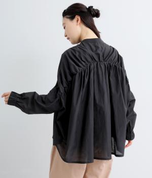 シアーコットンテンセルバックギャザーブラウス(ブラック-F)
