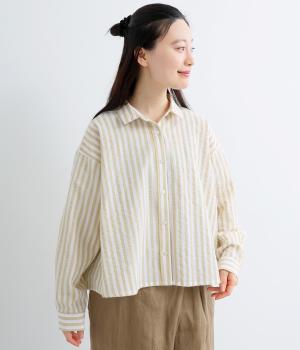 T/Cストライプクロップドフレアシャツ(ベージュ-F)