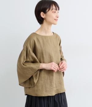 リネン袖ギャザープルオーバー(ベージュ-F)