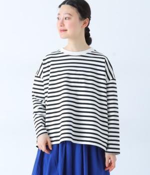 【A.U.G. relaxing】MVS天竺ワイドフレアTee(オフ×ブラック-F)