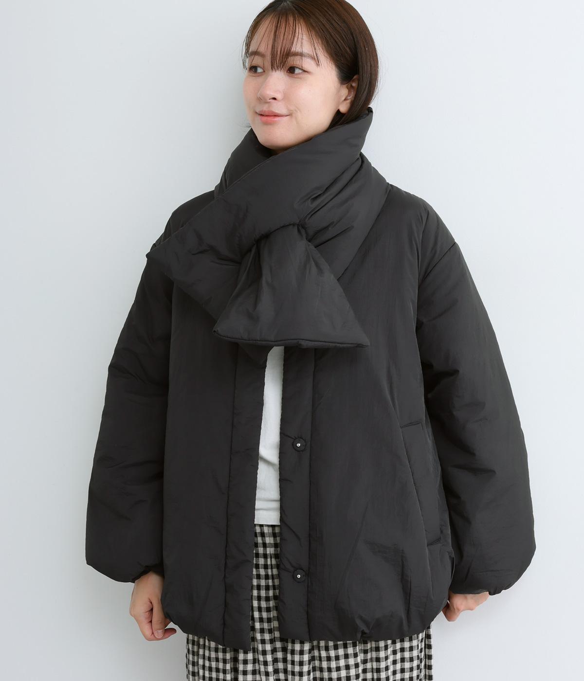 ナイロンマフラー付きハーフコート(ブラック-F)