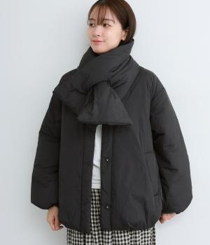 ナイロンマフラー付きハーフコート(ブラック-F)