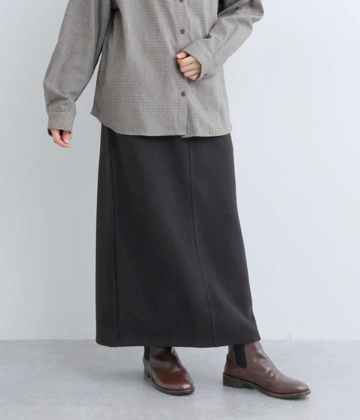 リブ起毛細見えBOXスカート(ブラック-F)