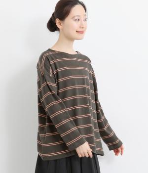 【A.U.G. relaxing】コットンビンテージボーダーワイドボートネックTee