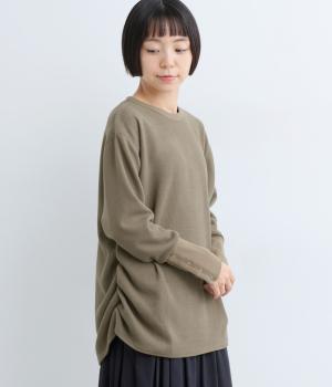 リブ起毛袖ボタンミディTee(グレージュ-F)