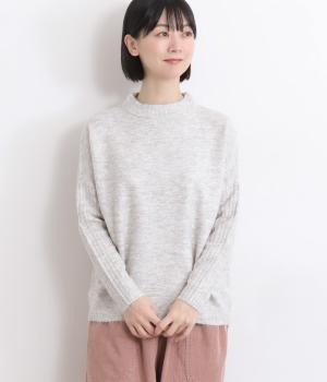 キャメル混風ハイネックバルーンニットプルオーバ(トップグレー-F)