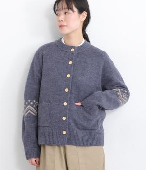 キャメル混風ノルディックニットカーディガン(トップネイビー-F)