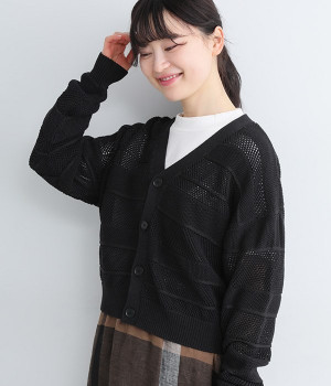 コットンメッシュストライプ　カーディガン