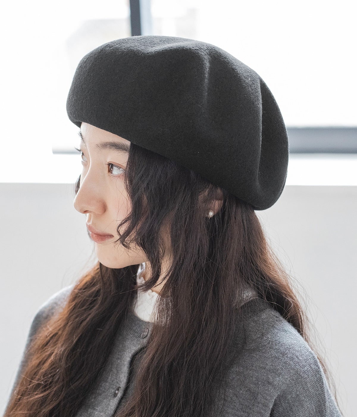 大人の八角ビッグベレー帽(ブラック-ONESIZE)