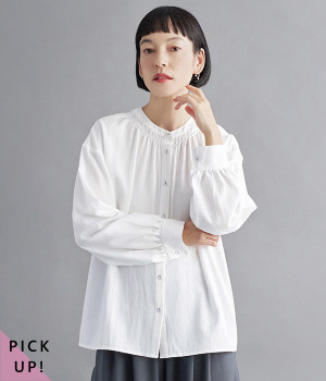 コットンレーヨン 2wayギャザーブラウス(オフホワイト-ONESIZE)
