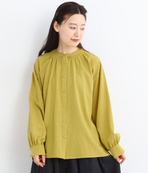 コットンレーヨン 2wayギャザーブラウス(マスタード-ONESIZE)