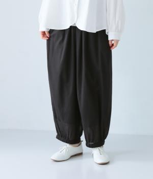 オーガニックコットンボイル無地　裾ゴムギャザーパンツ