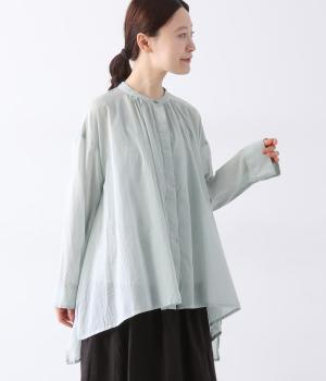 オーガニックコットンボイル無地　変形ヘムカラーブラウス