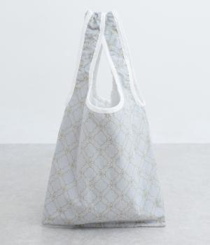 手捺染コットンベルベット　モロッカンプリント　パイピングトートバッグ(ライトグレー-F)