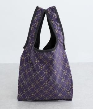 手捺染コットンベルベット　モロッカンプリント　パイピングトートバッグ(ディープパープル-F)