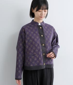 手捺染コットンベルベット　モロッカンプリント　シャツジャケット(ディープパープル-F)