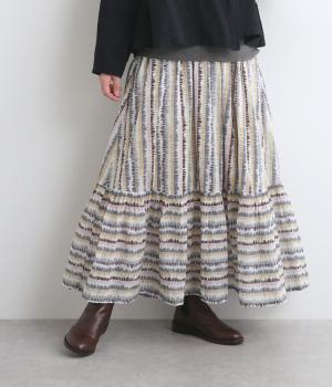 ライトボイルフサフサプリントボリュームギャザーロングスカート