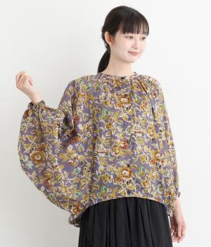 ライトボイルオールドフラワープリントバルーンブラウス