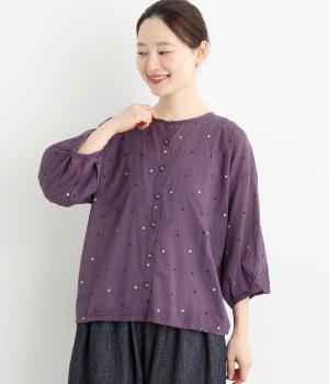 ライトボイルe箔ドットプリントタックスリーブブラウス