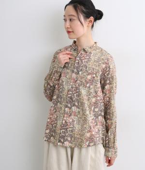 コットンボイルウォールプリントレギュラーシャツ(ライトテラコッタ-F)