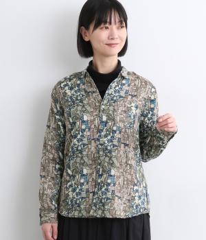 コットンボイルウォールプリントレギュラーシャツ(ネイビー-F)