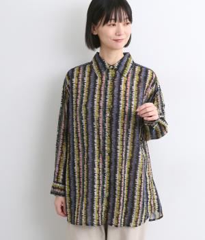 ライトボイルフサフサプリントアレンジシャツ(ブラック-F)