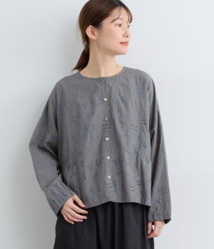 手捺染コットンモダール　やさいパンプリント　サイドドロスト2wayトップス(ダークグレー-F)