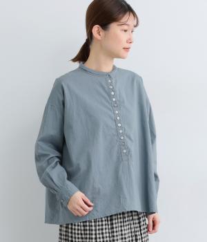 コットン　ロングヘンリープルオーバー(ブルーグレー-F)