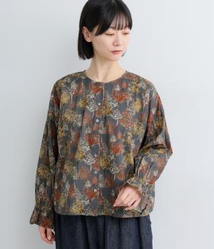 コットン　treesプリント　2wayオーバーブラウス