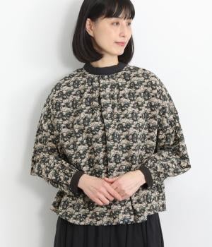 手捺染コットン　フローティングドットプリント　チビ襟2wayブラウス