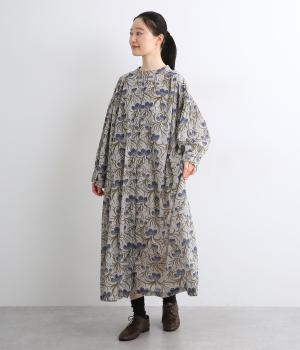 シルクタッチボイルアールフラワープリント2wayビッグスリーブワンピース