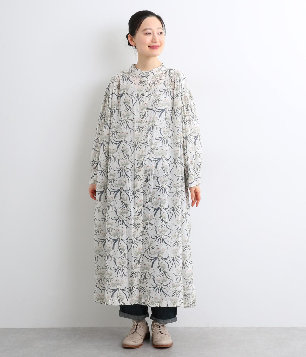 シルクタッチボイルアールフラワープリント2wayビッグスリーブワンピース(オフホワイト-F)