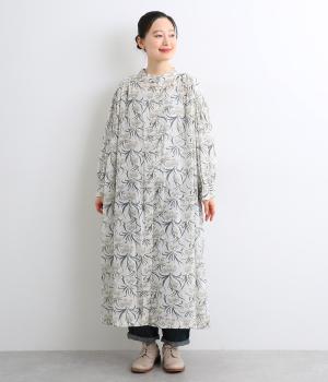 シルクタッチボイルアールフラワープリント2wayビッグスリーブワンピース(オフホワイト-F)