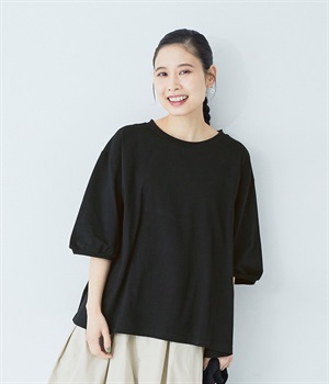 5分袖フレアTシャツ(ブラック-ONESIZE)